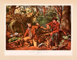  Currier Ives Mink Trapping Prime Hunter Rifle Arthur Fitzwilliam Tait