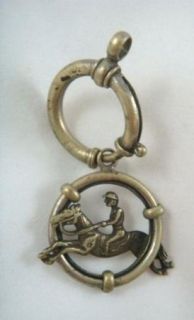  Antique Equestrian Horse Racing Two Piece Metal Pocket Watch Fob
