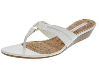 Bandolino NEW Fayette White Leather O Ring Wedge Thong Sandals Shoes 8