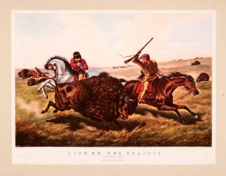  Currier Ives Life Prairie Buffalo Hunt Rifles Arthur Fitzwilliam Tait