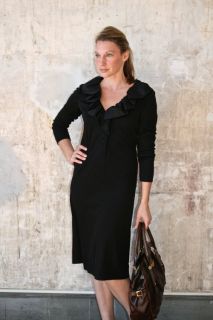 Vintage Umba for Parues Feinstein Ruffled Henley Black Dress Sz 10 8