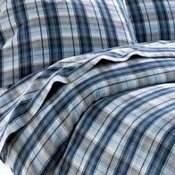 Blue Flannel Yarn Dyed Plaid Sheet Set or Duvet Cover Set Queen or