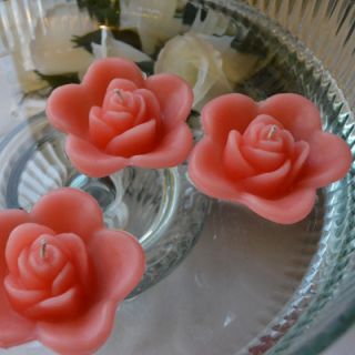 12 Coral Reef Floating Rose Wedding Candles Table Centerpiece