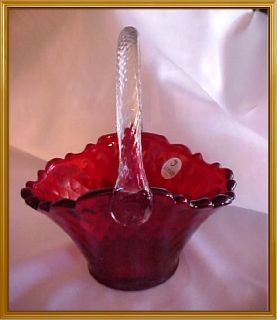 Fenton Art Glass Ruby Diamond Oval Basket New in Box 8637RU