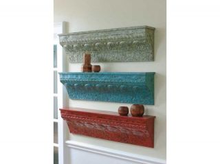 Floating Embossed Architectural Wall Shelf Turquoise