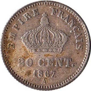 1867 (A) France 20 Centimes Silver Coin Napoleon III KM#808.1