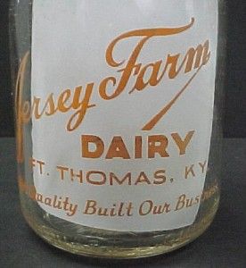 Jersey Farm Dairy ft Thomas KY Milk Bottle Clean Clear
