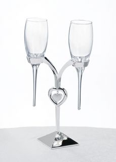 Silver Heart Champagne Wedding Toasting Flutes Glasses