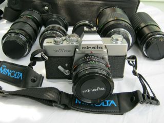 Minolta SRT 202 35mm SLR Film Camera Six Extra Lenses