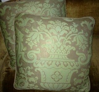 FORTUNY Designer Pillows Gold Metallic Cotton Fabric 2 Mint Green New