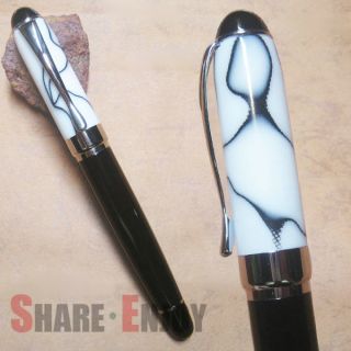  3000 Black and Silver Broad Fountain Pen White Marble Cap