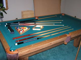 Used Olhausen Sheraton 8 Foot Pool Table with Accessories Cues Ping