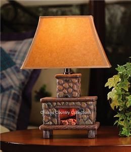 Rustic Stone Fireplace Table Lamp Lodge Cabin Decorative Accent New