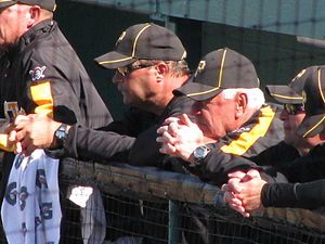  on March 7, 2010 with Pirates pitching coach Joe Kerrigan (left