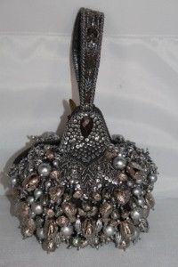 Mary Frances Silver Mercury Rising Beaded Handbag Purse Wristlet