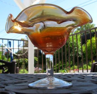 Radium High Gloss Marigold Carnival Glass Compote Fenton Art Glass