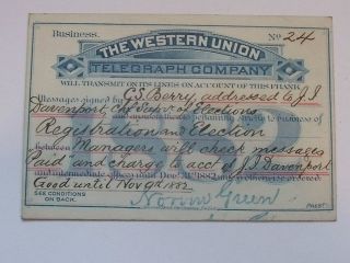 Western Union free frank ticket for 1882 congressional election