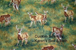 Wildlife Deer Green Gold Autumn Lodge Cabin 82W x 63L Curtain Drapes