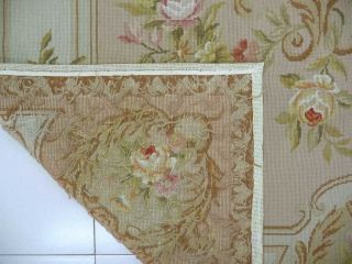 x9 Handmade French Aubusson Design Roses Wool Needlepoint Area Rug