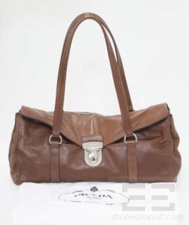 Prada Brown Leather Pushlock Flap Handbag