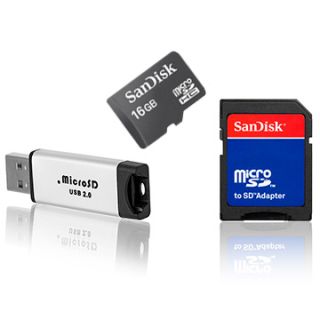 SanDisk 16GB MicroSD Memory Card w USB Flash Card Reader Adapter