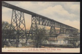 Postcard C G w Railroad Viaduct Bridge Fort Dodge IA