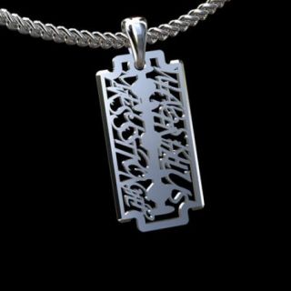 925 Sterling Silver Designer Razor Blade Pendant Necklace