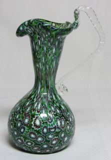 Fratelli Toso Green Cabinet Ewer Vase Wonderful Murrines