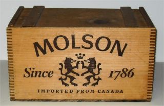 Vintage Wooden Molson Box Crate Wood Slide Top Canada Dovetailed