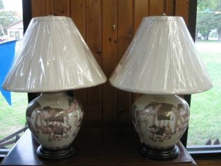  New Frederick Cooper Hand Painted Ceramic Elephant Table Lamps
