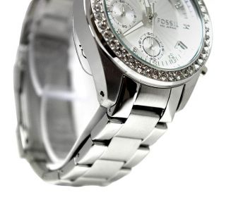 Fossil es2681 Decker Chronograph silver dial women watch NEW