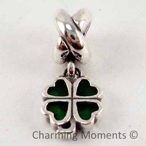  Authentic Pandora Silver Charm Green Four Leaf Clover 790572EN25 Bead