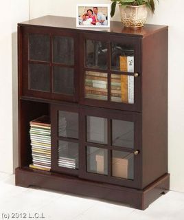  Crafted Wooden Sliding Door Media Cabinet Storage 2 Finishes