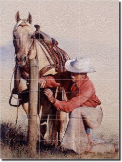 Cowboy Horse Western Art Wall Floor Glass Tile Mural