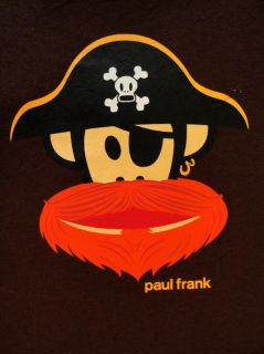 NEW! Paul Frank Mens Julius Pirate Beard T Shirt Brown Short Sleeves