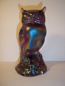 Fenton Glass Violet Purple Carnival Satin Iridized Owl QVC Frank