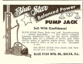  Blue Star Pump Jack Water Well Pump Outfit Ad Galva IL Illinois