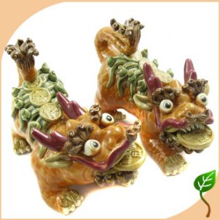 Chinese Pottery Ceramic Qilin Kylin Fung Shui Figure X2