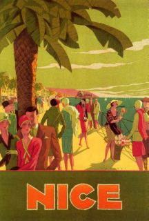 FRENCH NICE BEACH FASHION PEOPLE FRANCE EUROPE VINTAGE POSTER REPRO