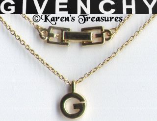 Givenchy Necklace Gold Plated Chain G Charm Pendant New Old Stock from