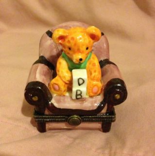 Small Ceramic Hinged Trinket Box Mint Bear In Chair ABC Blocks