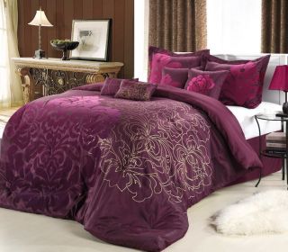 Lakhani Purple Gold Plum 8 Piece Queen Comforter Bed in A Bag Set New