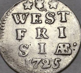 EARLY WEST FRIESLAND 1725 COLONIAL SILVER 2 STUIVER NICE COIN