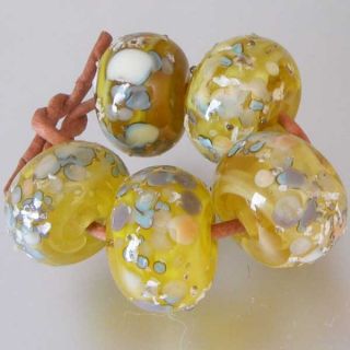 DFJ Lampwork 5 Frits Spacer Beads ~Gold Dust~ Mica Flakes US SRA