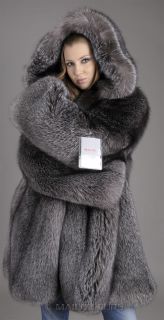 Hooded Blue Frost Saga Royal Fox Fur Coat Parka All Sizes XS s M L XL