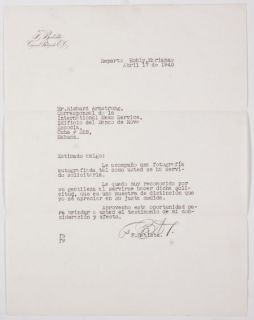 Fulgencio Batista Signed Typed 1940 Letter on Authors Letterhead with