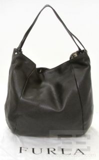furla black pebbled leather tote handbag