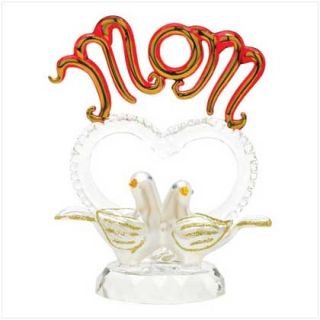 Big Red Love Mom Crystal Heart Figurine with Two Doves