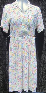 White Andrea Gayle Size 8 Shirt Waist Dress Multi Colored Ribbons