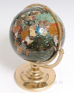 Marble Aerugo Gemstone World Globe w Gold Stand 15 H